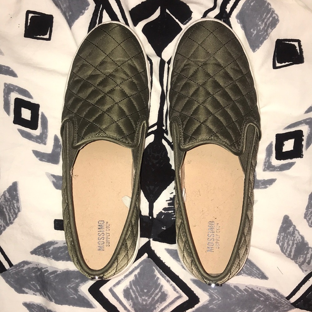 Army green slip on sneakers